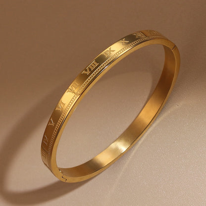 Women's Jewelry Party Hollow Pendant Roman Numeral 18K Gold Plated Stainless Steel Bracelet