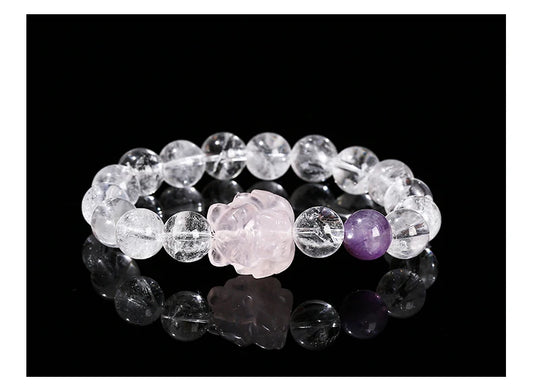 Natural Stone Rock Bead Women Sweet Pink Quartz Carved Healing Crystal Bracelets