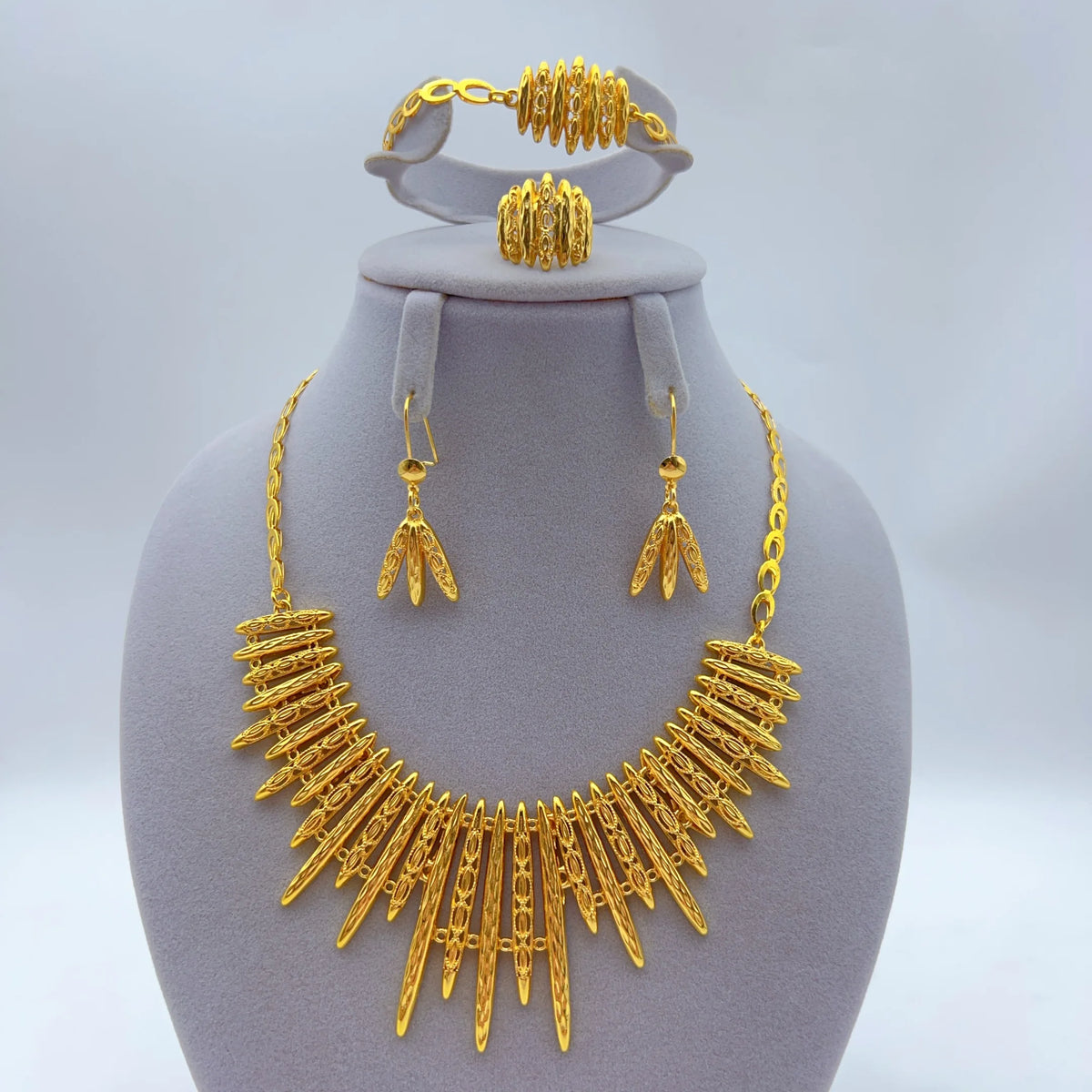 24K Gold Plated Women Wedding Dubai African Indian Brazilian Pendant Necklace Earrings