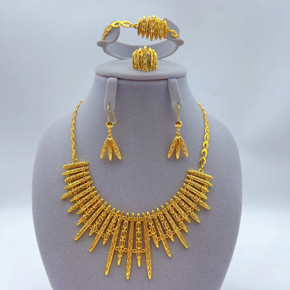24K Gold Plated Women Wedding Dubai African Indian Brazilian Pendant Necklace Earrings