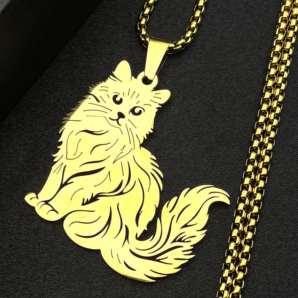 Women Men Stainless Steel Silver Color Kitty Cat Animal Ragdoll Clavicle Chain Necklace