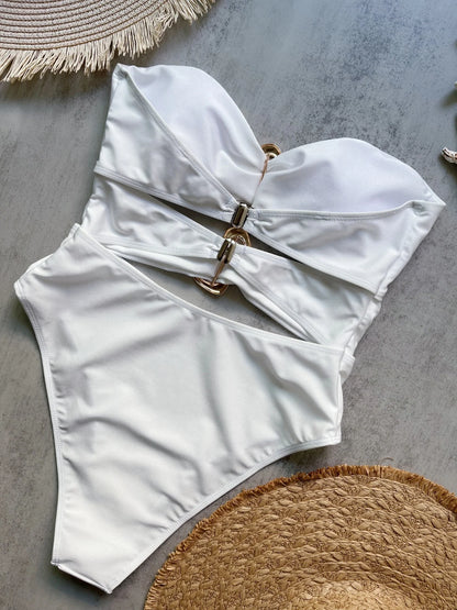 Sexy Strapless Hollow Out One Piece Women Beach Bikini Solid Backless Swimsuit