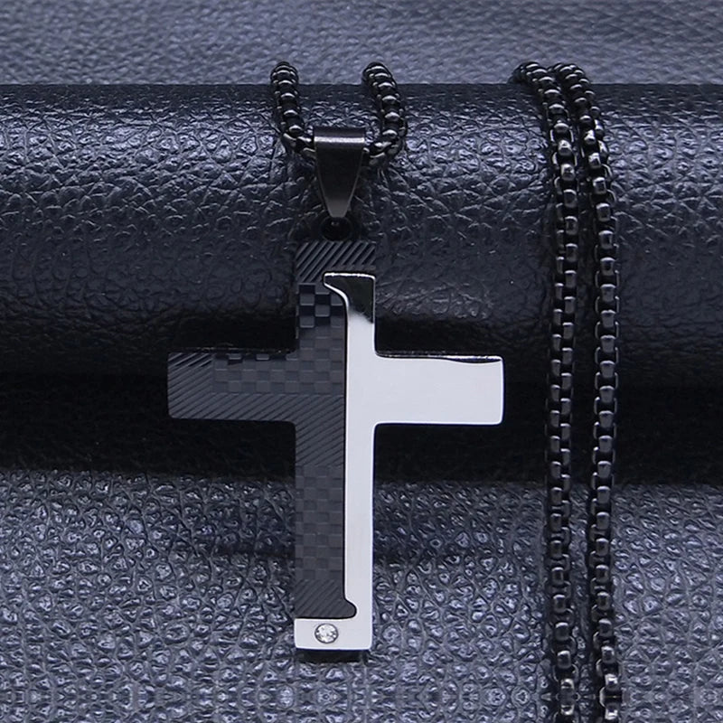 Men Stainless Steel Gold Color Bible Amulet Cross Christian Church Prayer Necklace