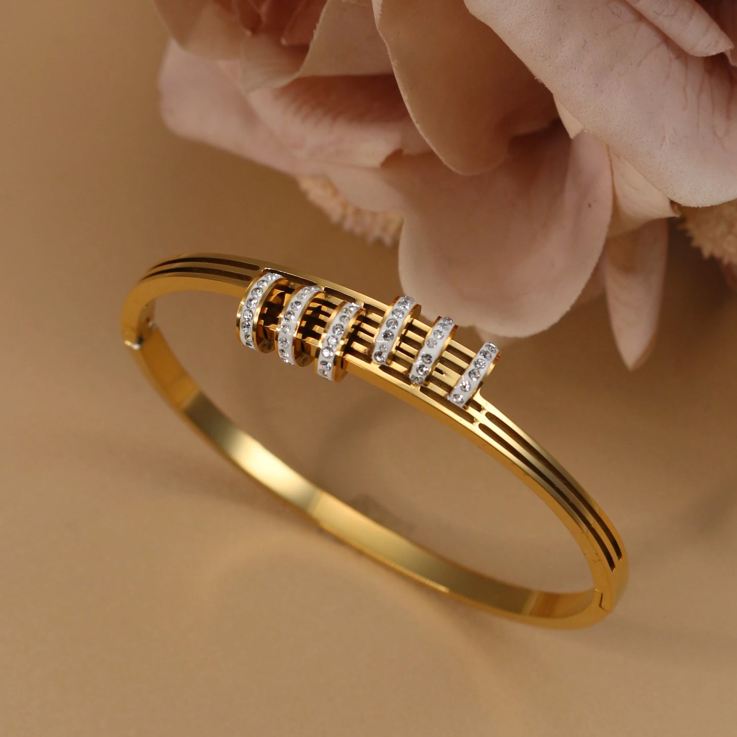 Women's Love Stainless Steel Crystal Bracelets Half Face Hollow Design Bracelet Bangle Jewelry Gifts
