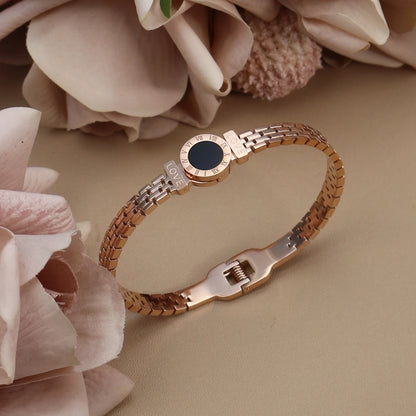 Women Stainless Steel Acrylic Roman Numeral Chain Design Women's Bracelet Bangle Gift.
