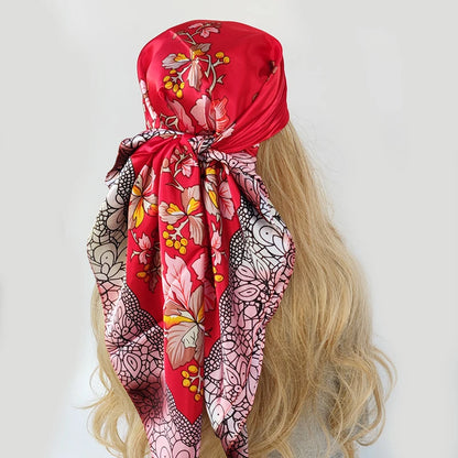 90cm Women Four Seasons Square Silk Satin Bandana Wrap Shawl Scarves Scarfs Spk3