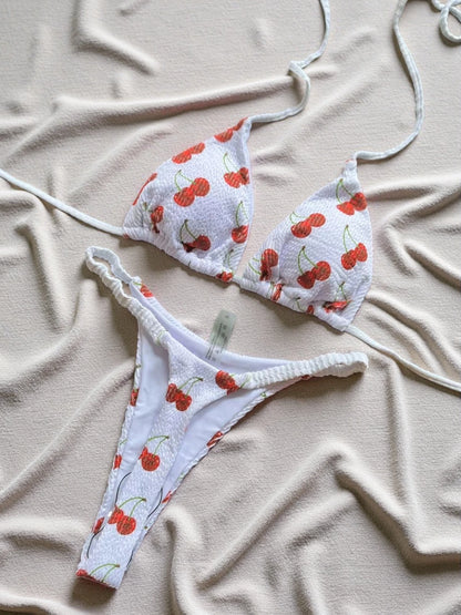 Micro Cherry Prints Bikini Push Up Women Swimwear Beach Swimsuit