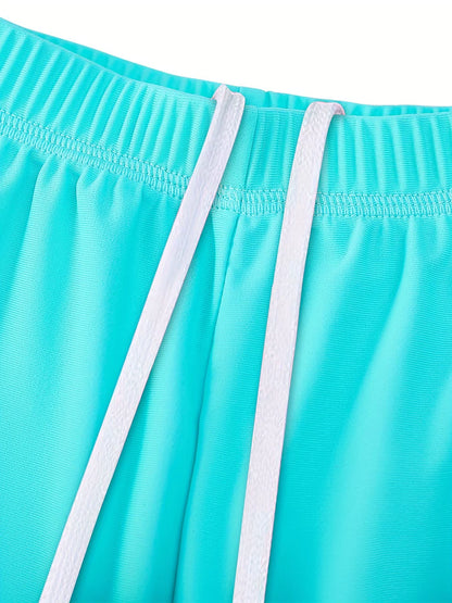 2pcs Kids Girls Short Sleeve Tops Swim Shorts Scale Print Patchwork Beach Bathing Swimwear