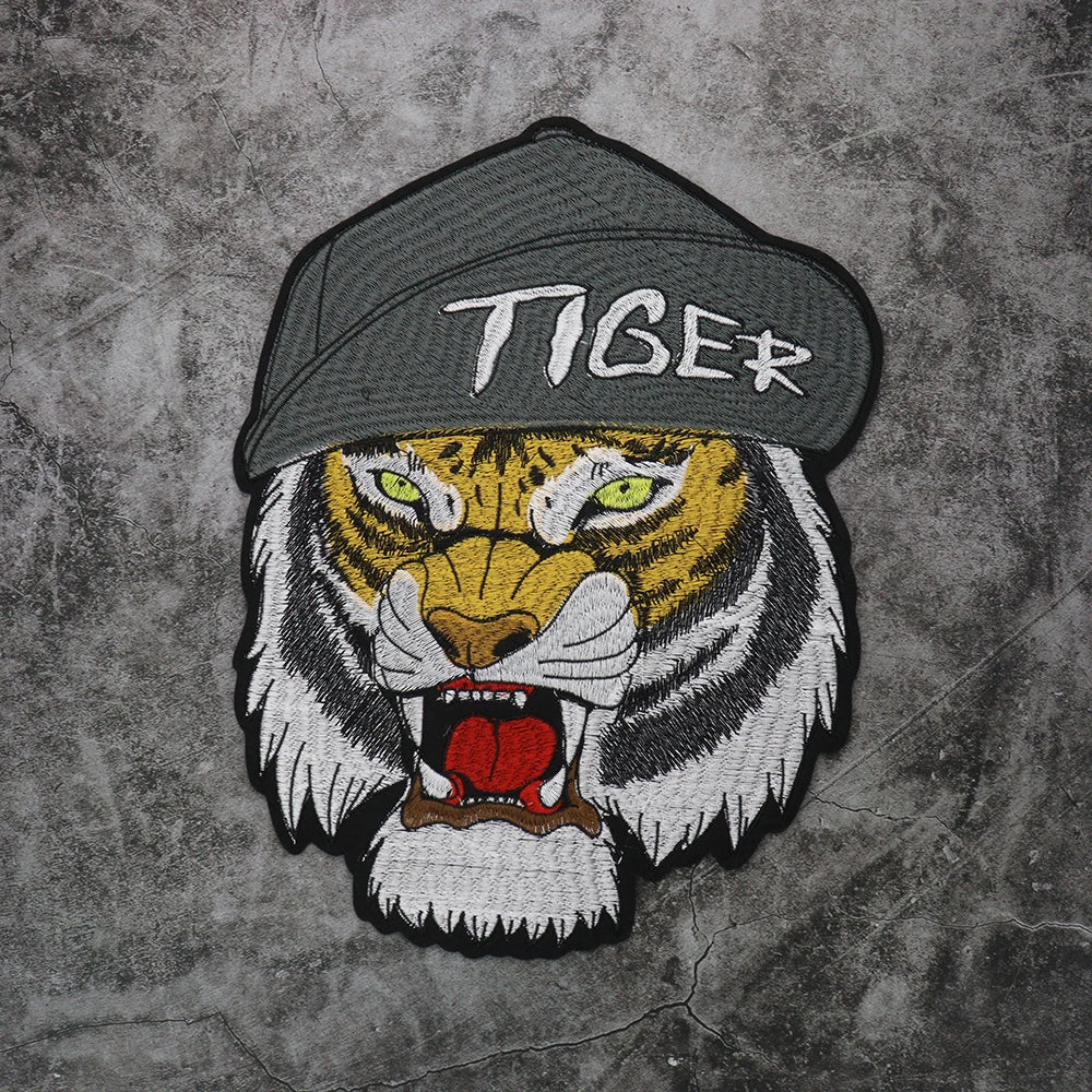 Large Size Biker Applique Fierce Tiger head Embroidery Patches Iron on for Clothes Animal Stickers Patch