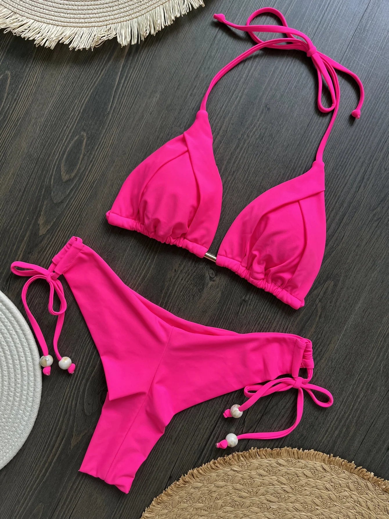 Sexy Women Push-Up Bra Swimsuit Solid Beachwear Chest Pad Swimwear Bikini Set