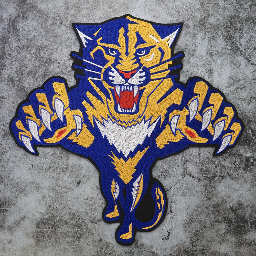 Large Size Biker Applique Fierce Tiger head Embroidery Patches Iron on for Clothes Animal Stickers Patch