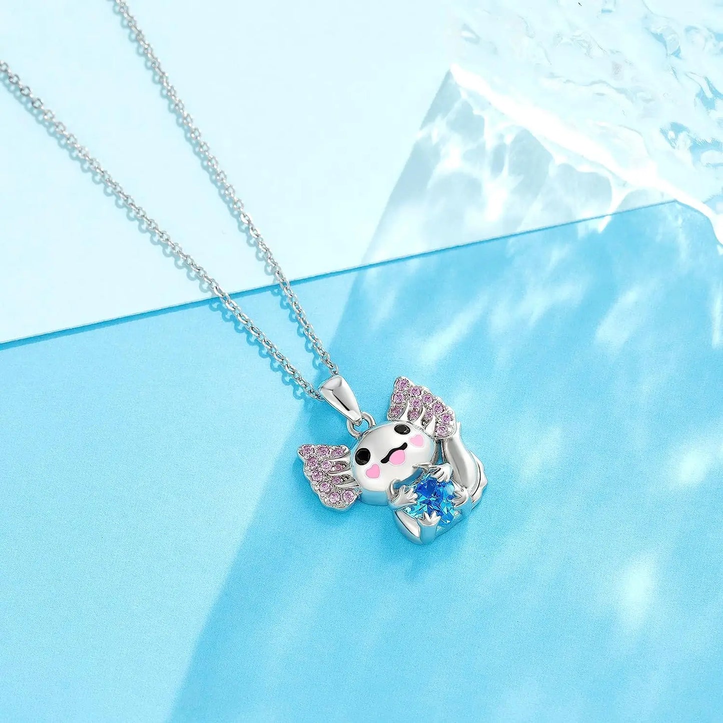 Fashion Animal Cute Axolotl Zircon Cartoon Pendant Necklace Party Gift