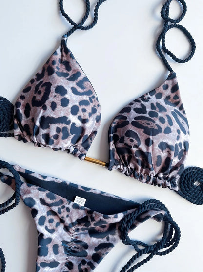 Sexy Leopard Print Two Piece Beachwear Bathing Swim Bikini Suit
