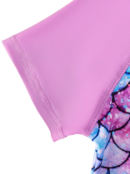 2pcs Girls Kids Short Sleeve Mermaid Scale Tops Boyleg Shorts Swimwear Beach Bathing Suit