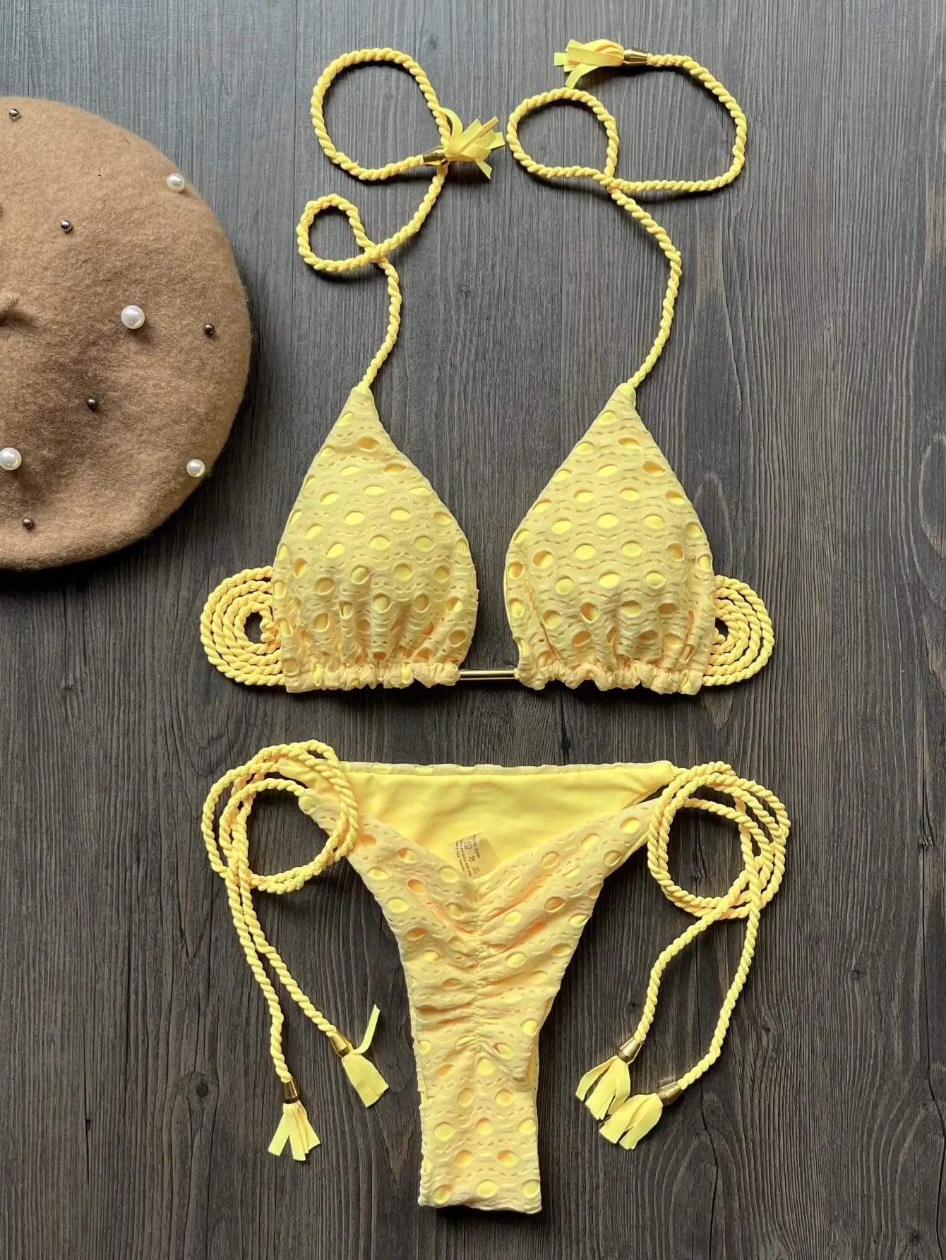 sexy women split swimsuit 2-piece beach swimsuit w/ braided straps bikini set