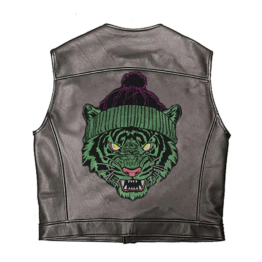 Green Dark Tiger Head Iron on Embroidery Patches for Clothes Applique Cool Badge DIY Craft