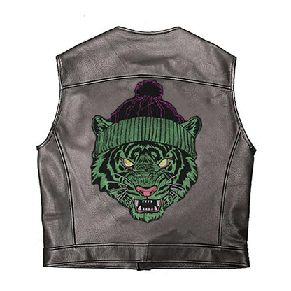 Green Dark Tiger Head Iron on Embroidery Patches for Clothes Applique Cool Badge DIY Craft