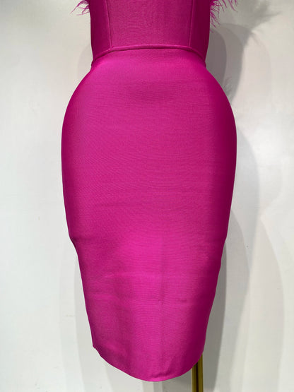 Sexy Backless Yellow Bandage Strapless Celebrity Elegant Feather Birthday Club Party Dress