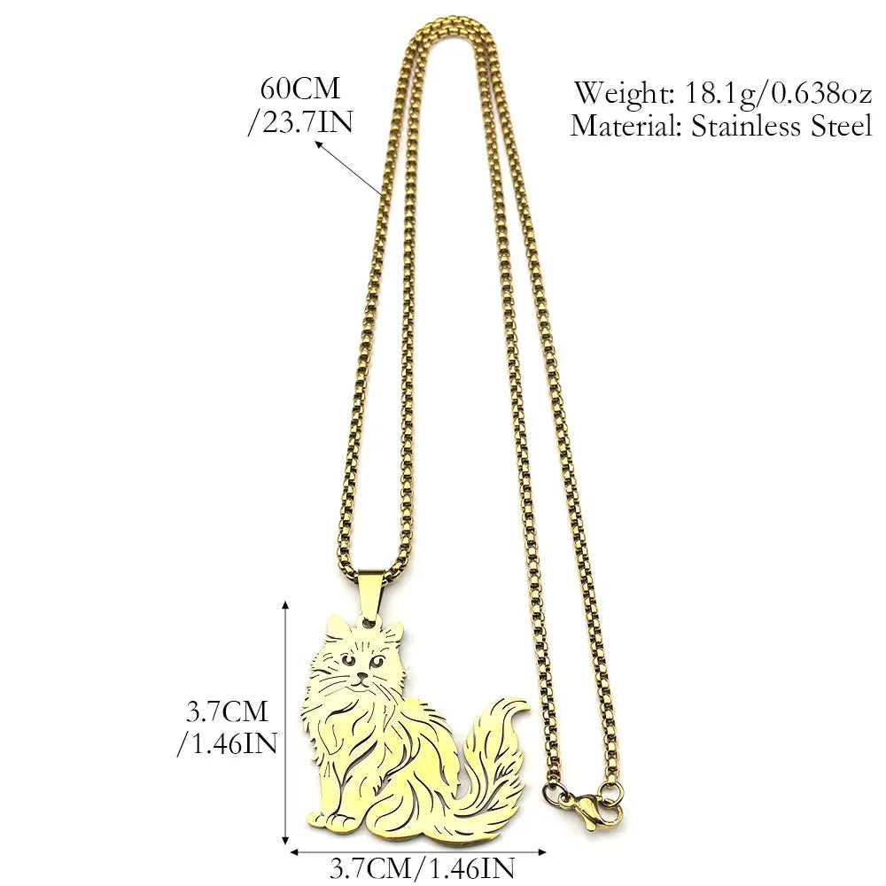Women Men Stainless Steel Silver Color Kitty Cat Animal Ragdoll Clavicle Chain Necklace