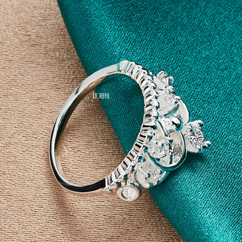 925 Sterling Silver Crown Zircon Woman Fashion Wedding Engagement Party Gift Charm Ring