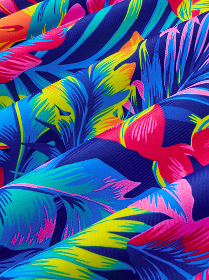 Kids Girls One-Piece Long Sleeve All-over Plants Colorful Leaves Print Boyleg Shorts Swimsuit