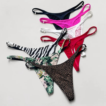 Sexy Women Ice Silk Low Waist G-String Leopard Flower Thong T-back Underwear Panties Briefs