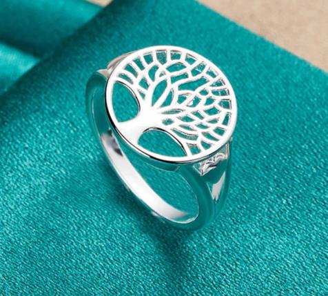 925 Sterling Silver Round Trees of Life Woman Fashion Wedding Engagement Party Charm Ring