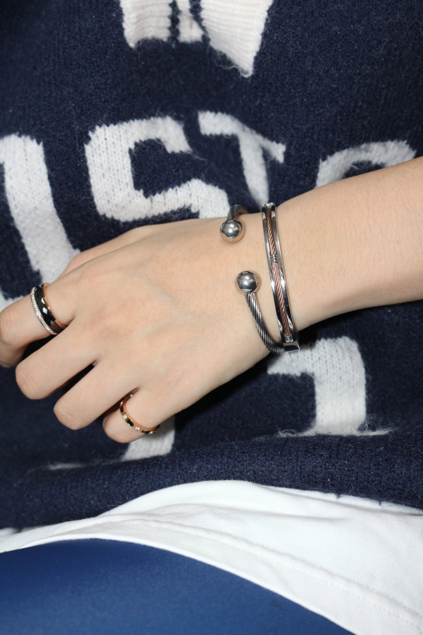 Stainless Steel Ball Open Cuff Bangle Wire Rope Bracelet Wrist Ornament Jewelry Gift