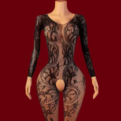 Sexy Women Fishnet Bodysuits Catsuit Transparent Open Crotch See Through Body Stockings Mesh Body Suit