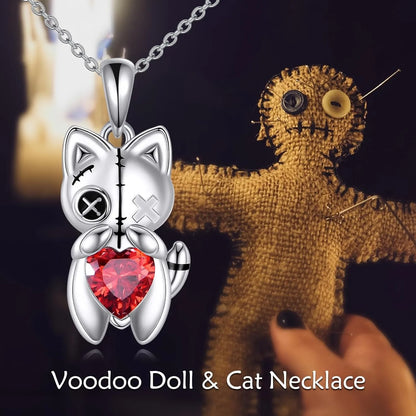 Women Fashion Halloween Creative Cat Voodoo Doll Red Heart Pendant Necklace