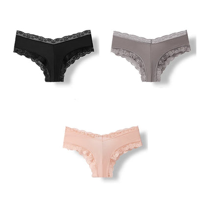 3 Pcs Briefs Women Seamless Underwear Lingerie Hollow Out Lace Low-Rise Panties