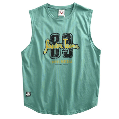 Men Retro Sleeveless O-neck Printed Letters Fashion Washed Sports Vest Tops