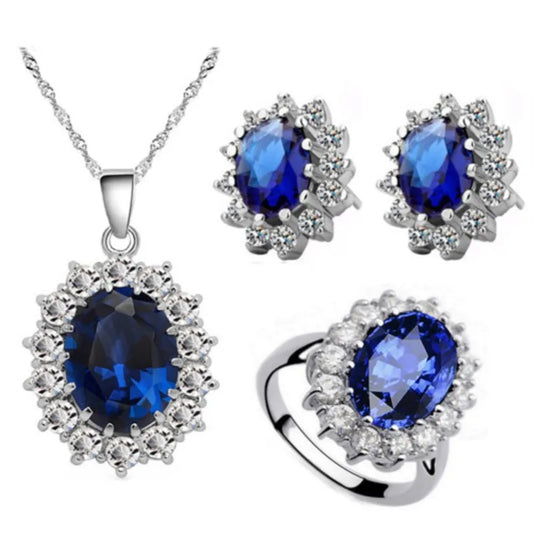 Women Queen Royal Charm Gift lover zircon Pendant Necklace Earring Rings sets