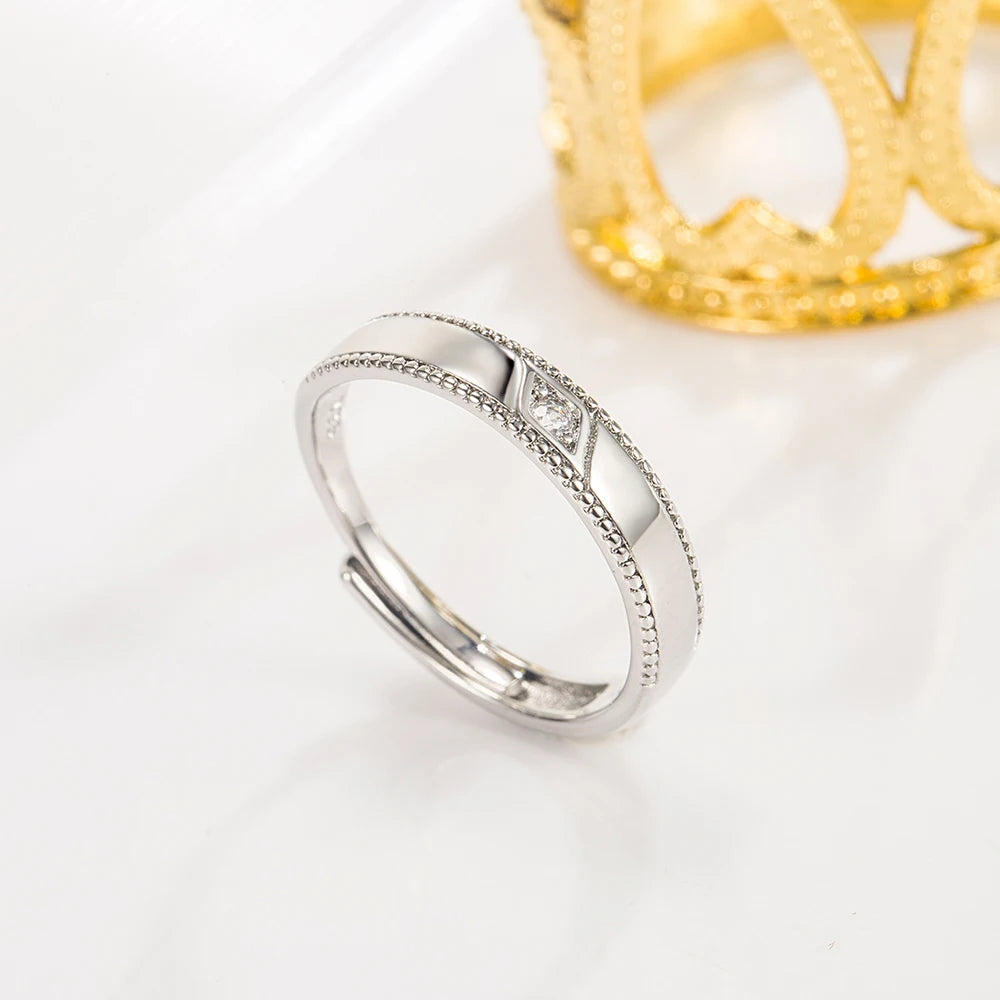 925 Sterling Silver Unisex Bridal Wedding Leaf Crystal Zircon Couple Rings