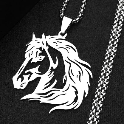 Women Men Stainless Steel Silver Color Horse Head Animal Pony West Cowboy Pendant Necklace