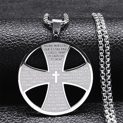 Men Stainless Steel Christian Bible Cross Religious Prayer Chain Big Pendant Necklace