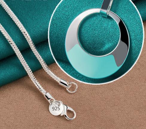 Women 925 Sterling Silver Sickle Chain Charm Pendant Necklace