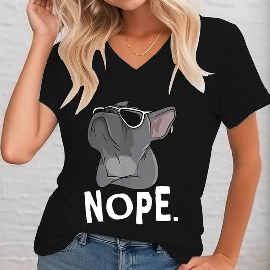 Fashion Funny French Bulldog Graphic Women Nope Funny Printed Short Sleeve T-shirts Tees