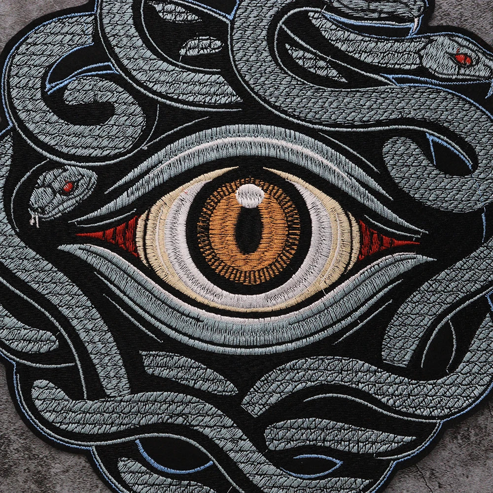 Large Embroidered Animal Multi Headed Snake Eyes Patch Iron on Clothes Patches DIY Biker Badge