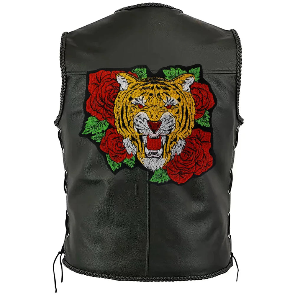 Large Size Biker Applique Fierce Tiger head Embroidery Patches Iron on for Clothes Animal Stickers Patch