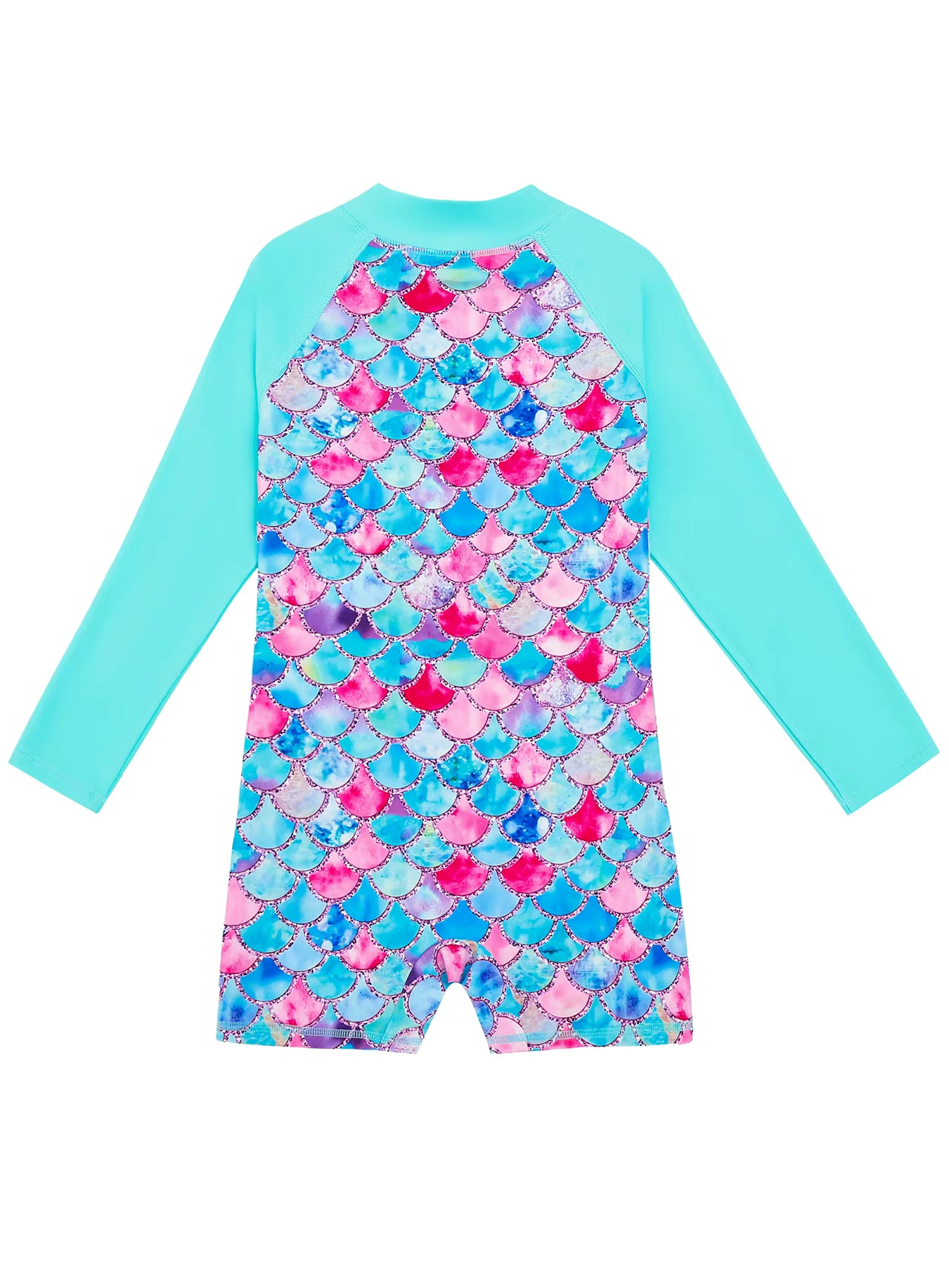 Girls Kids One-Piece Long Sleeve Sport 3D Scale Print Beach Boyleg Shorts Swimming Bathing Swimsuit Suit