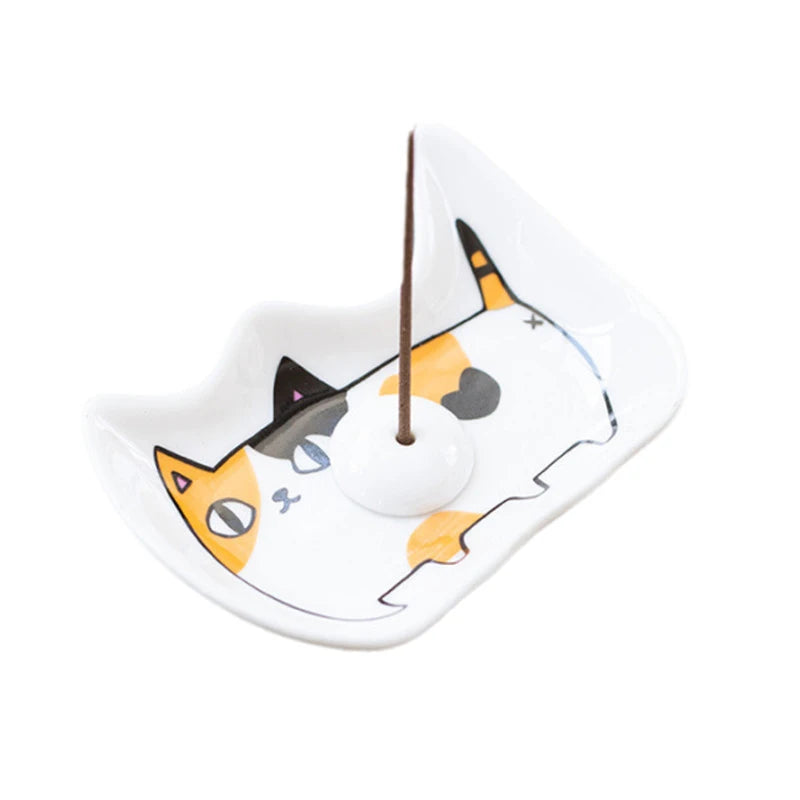 1pc Japanese Animal Thread Rack Incense Tray Cat Ceramic Oil Dish Plate