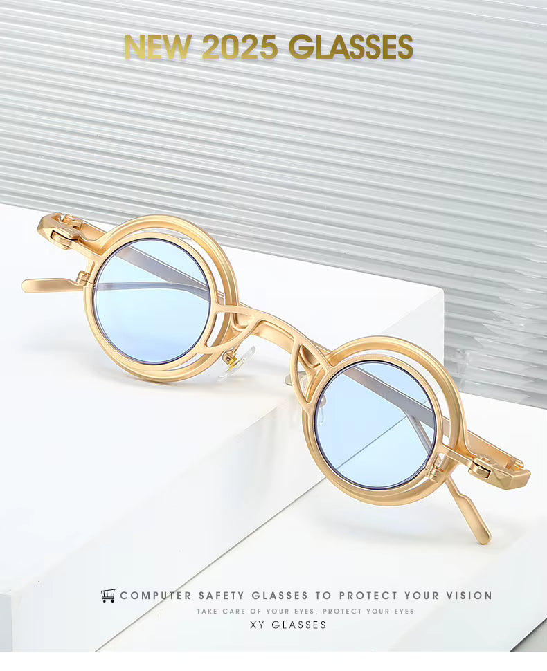 Women Round Two in One Pure Titanium Y2K Steampunk UV400 Sunglasses Glasses