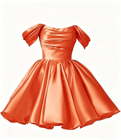 Women Off The Shoulder Satin Homecoming A Line Short Pleated Strapless Prom Evening Dress w/ Pockets