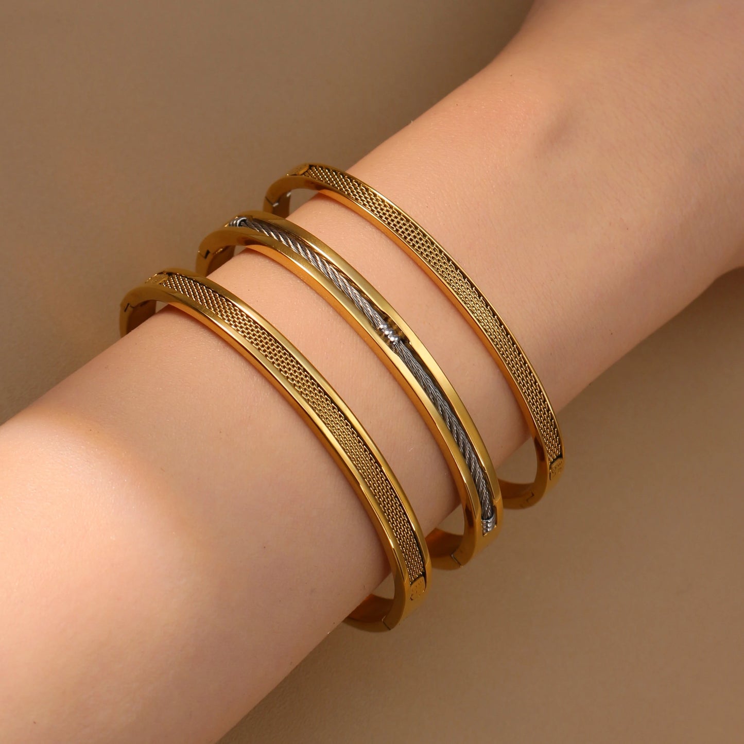 Women Punk 18k Gold Color Stainless Steel Statement Bracelet Bangle