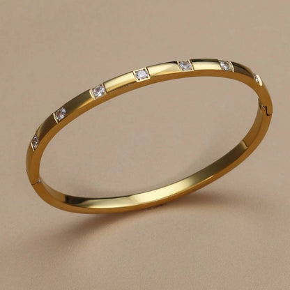Women's cz Design Inlay Square Small Colored Zircon Stainless Steel Gold Color Bracelet Bangle