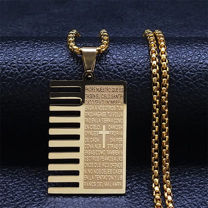 Men Women Stainless Steel Portuguese Religious Christian Cross Bible Verse Prayer Necklace