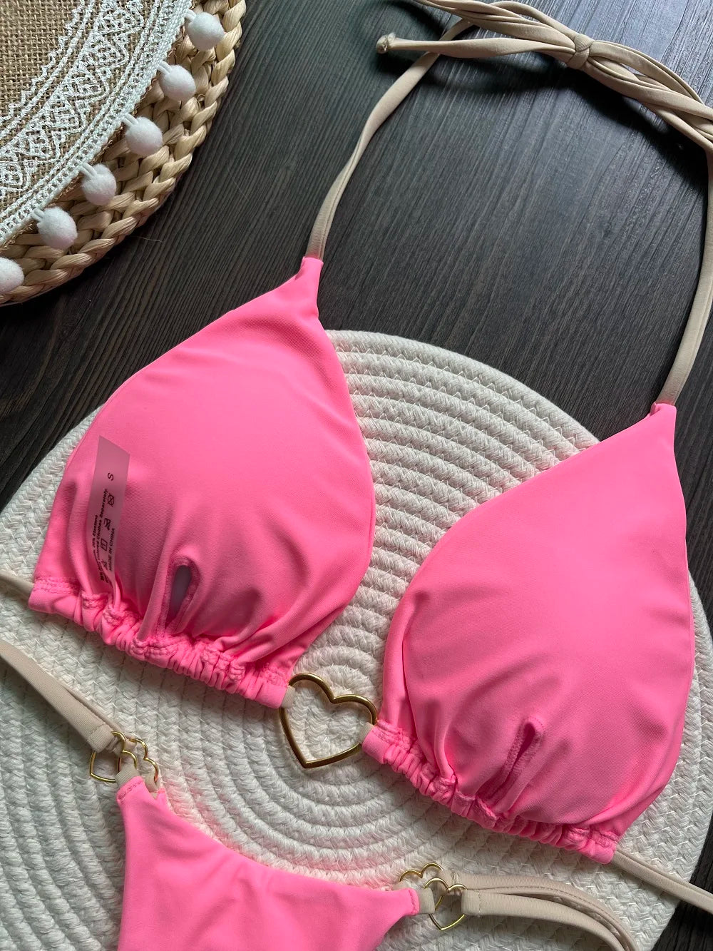 Solid Color Bikini Low Waist Lace-up Fashionable Swimsuit Two-piece Suit