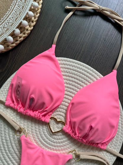 Solid Color Bikini Low Waist Lace-up Fashionable Swimsuit Two-piece Suit