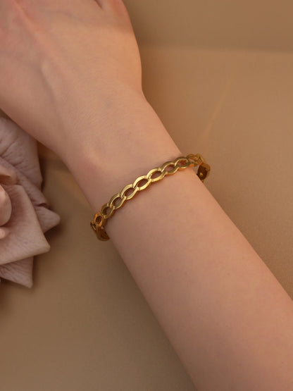 18K Gold Plated Stainless Steel Zircon Chain Hollow Women's Bracelet